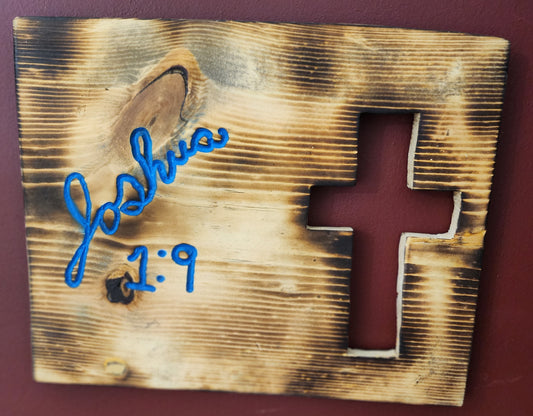 Cutout cross sign with Bible verse
