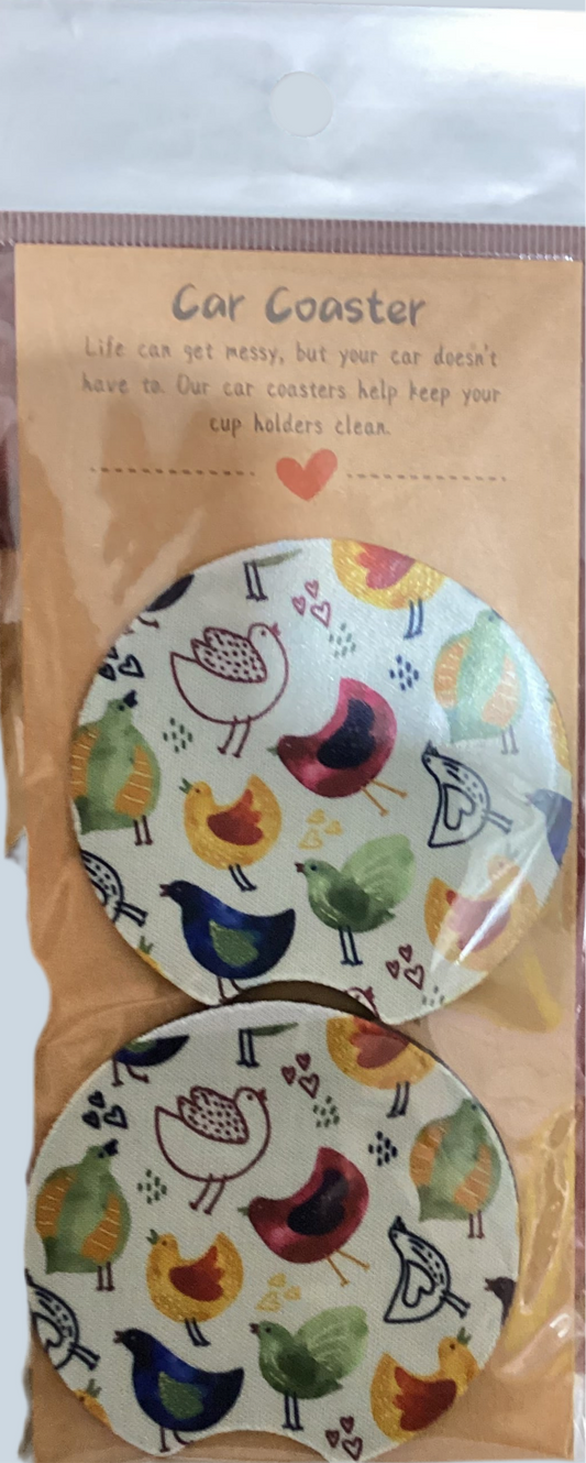 Colorful Chickens Car Coasters