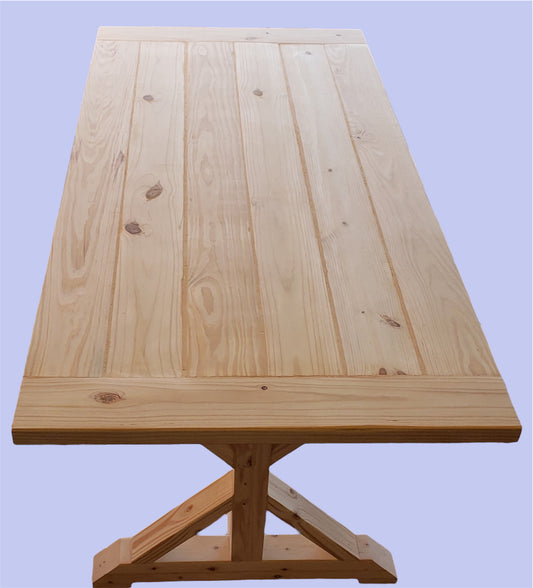 Natural wood kitchen table with benches