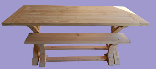 Natural wood kitchen table with benches